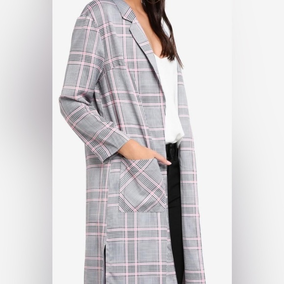 Topshop Checked Duster Coat Size 0 Open Front Lightweight ✅ - Picture 4 of 8